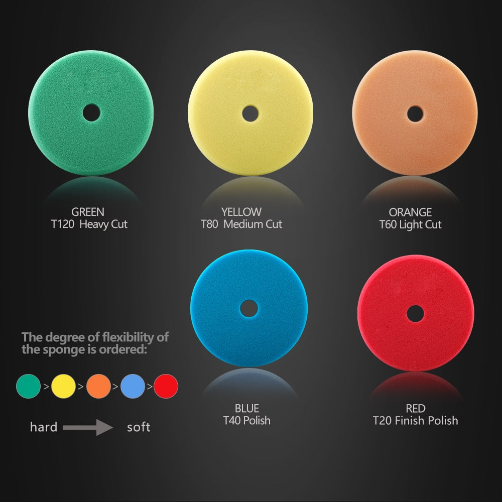SPTA Car Buffing & Polishing Pads - 3", 5", & 6" Sizes with Hook & Loop - Scratch Removal and Waxing