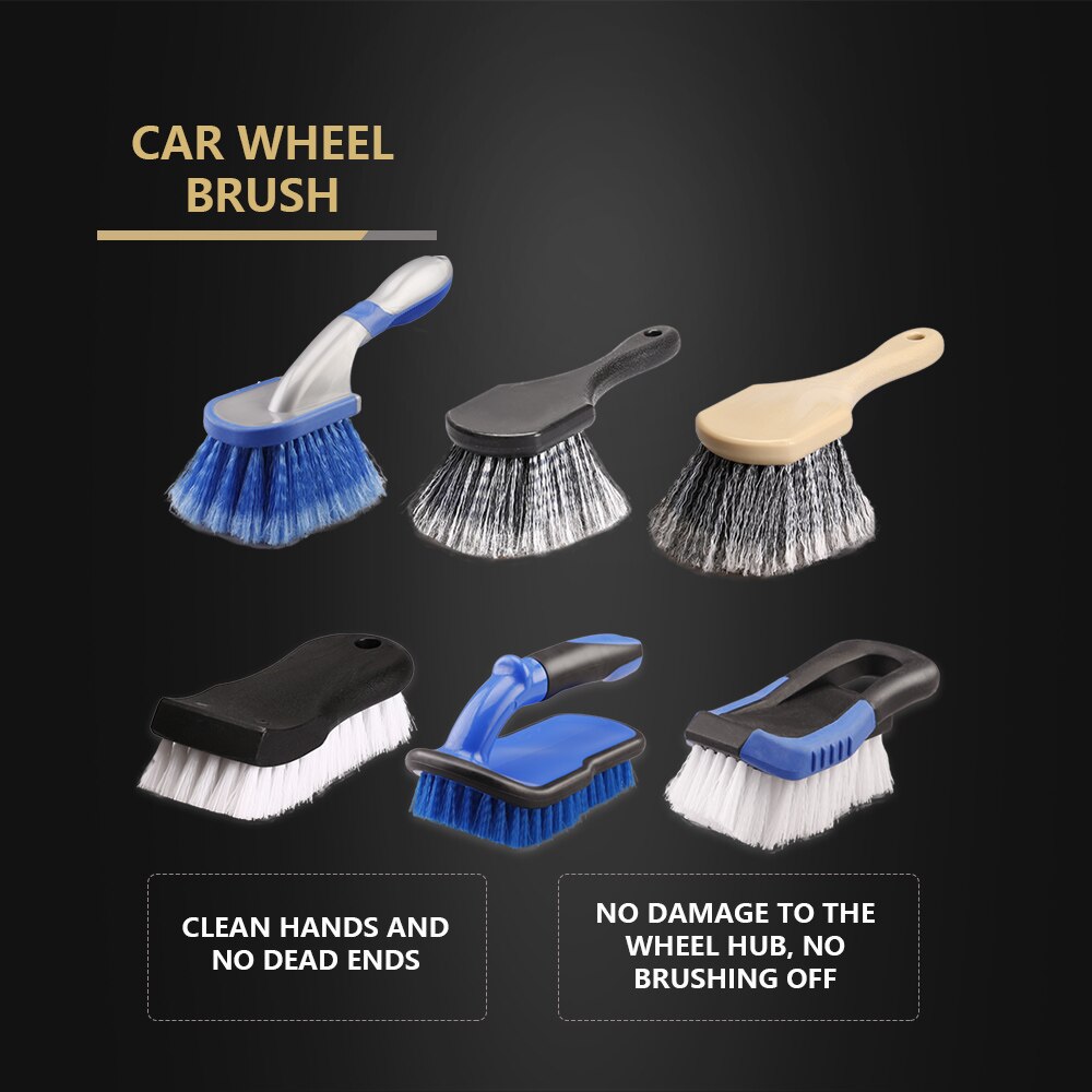 SPTA Car Beauty Hub Brush - Short Handle Tire & Rim Cleaning Tool with Hard Nylon Bristles