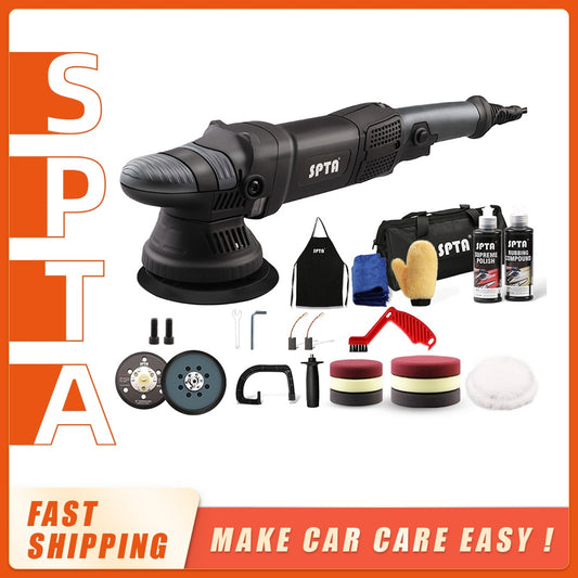 SPTA 5-Inch Dual Action Polisher - High-Performance Auto and Home DIY Polisher with Waxing and Polishing Pads Set