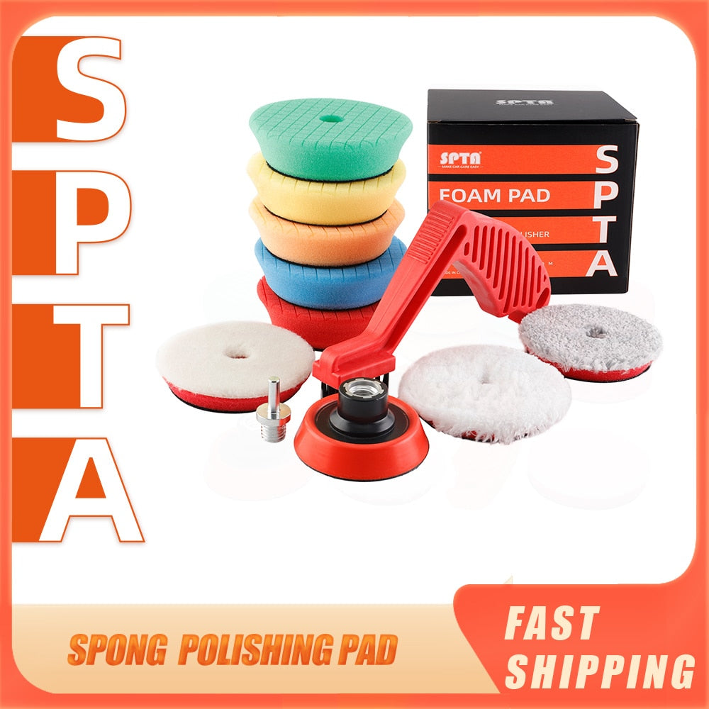 SPTA 9Pcs 3Inch Sponge Polishing Pad Kit - Foam Buffing Pad for Car Wax and Polish, RO/DA Polisher Compatible