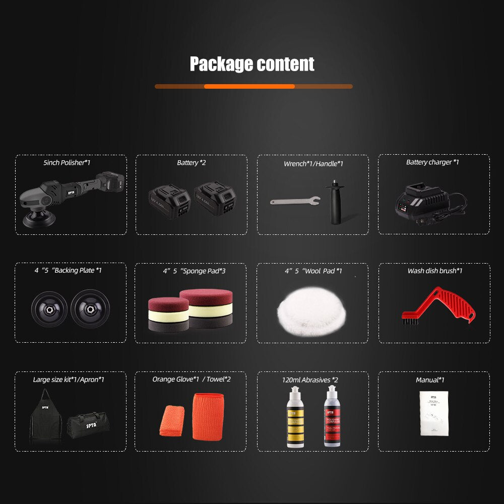 Cordless Rotation Polisher - 125mm Dual Battery Polishing Machine for Buffing & Waxing