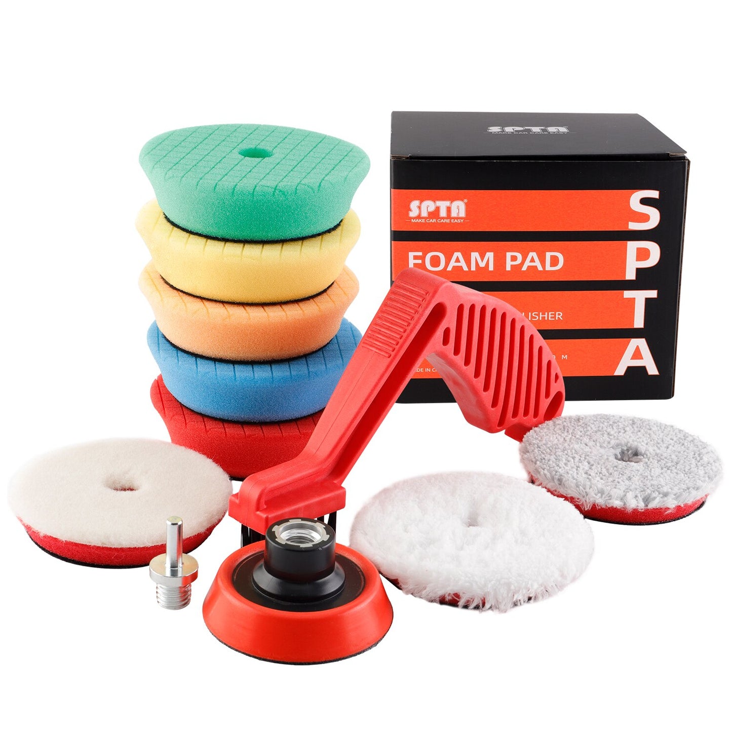 SPTA 9Pcs 3Inch Sponge Polishing Pad Kit - Foam Buffing Pad for Car Wax and Polish, RO/DA Polisher Compatible