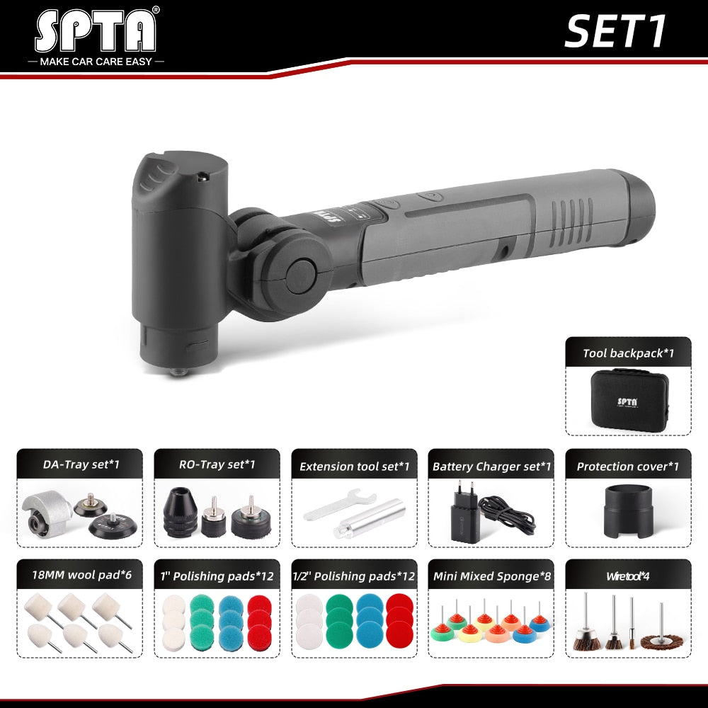 SPTA Cordless Mini Car Polisher - Portable Handheld Rechargeable Power Tool for Auto Detailing