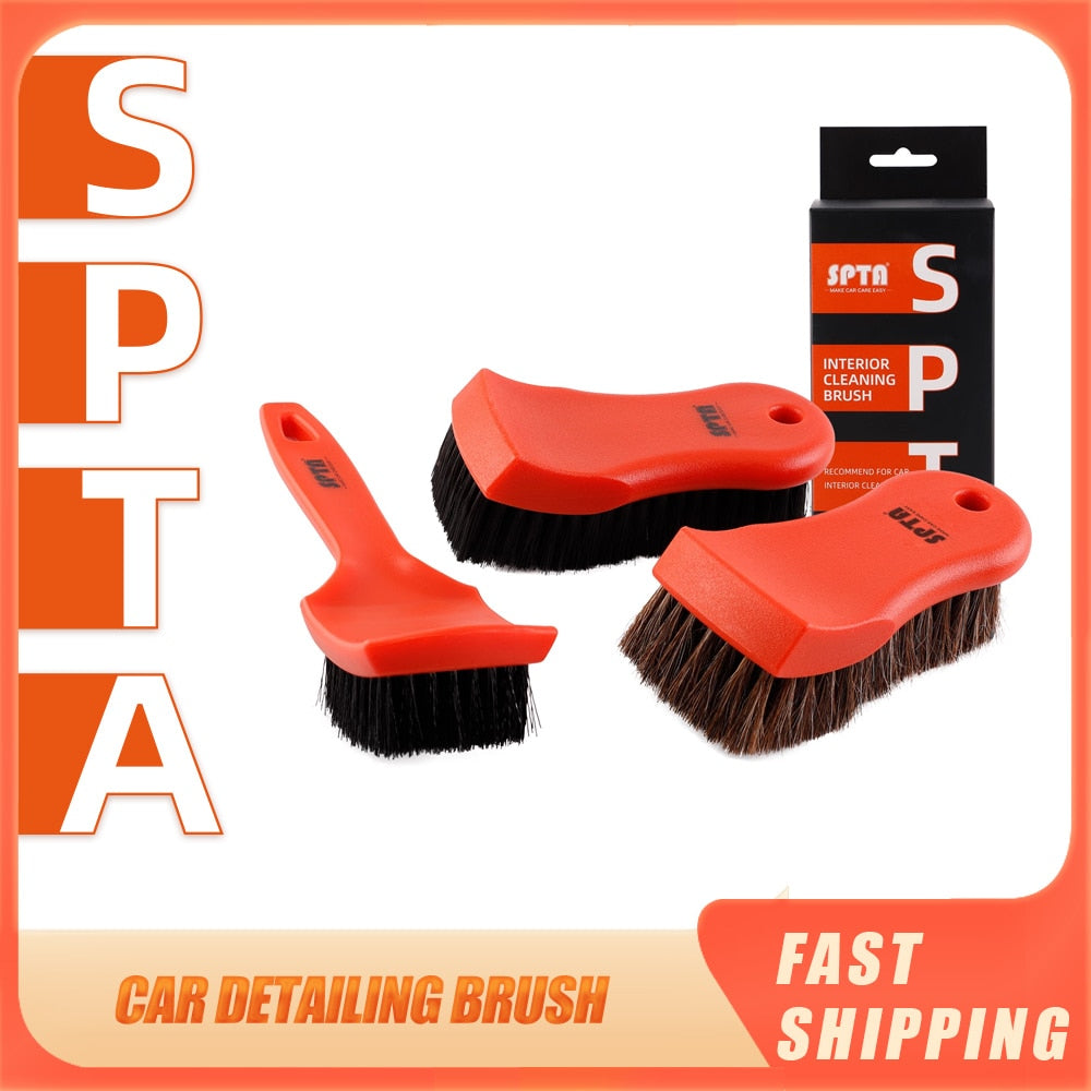 SPTA 3pcs Car Detailing Brush Kit, Leather & Textile Car Interior Brush, Comfortable Grip and Scratch-Free Cleaning for Car Dashboard, Car Wheels