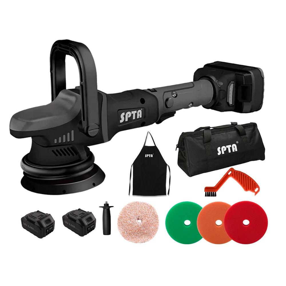 SudsAutoSalon 18V 125mm Cordless Dual Action Car Polisher - 2 Batteries for Extended Buffing & Waxing