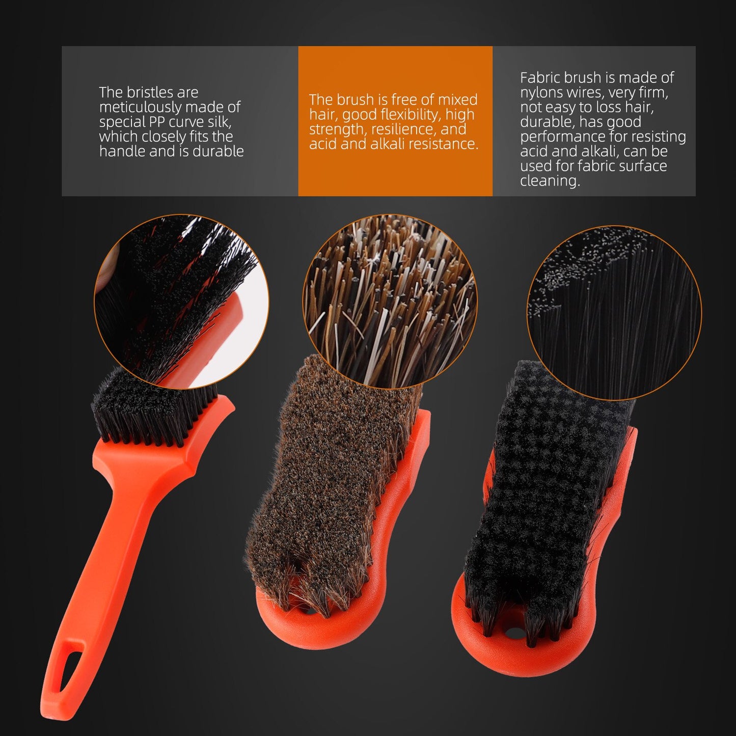 SPTA 3-Piece Car Detailing Brush Kit - Interior, Tire, Rim, and Wheel Hub Cleaning Brushes