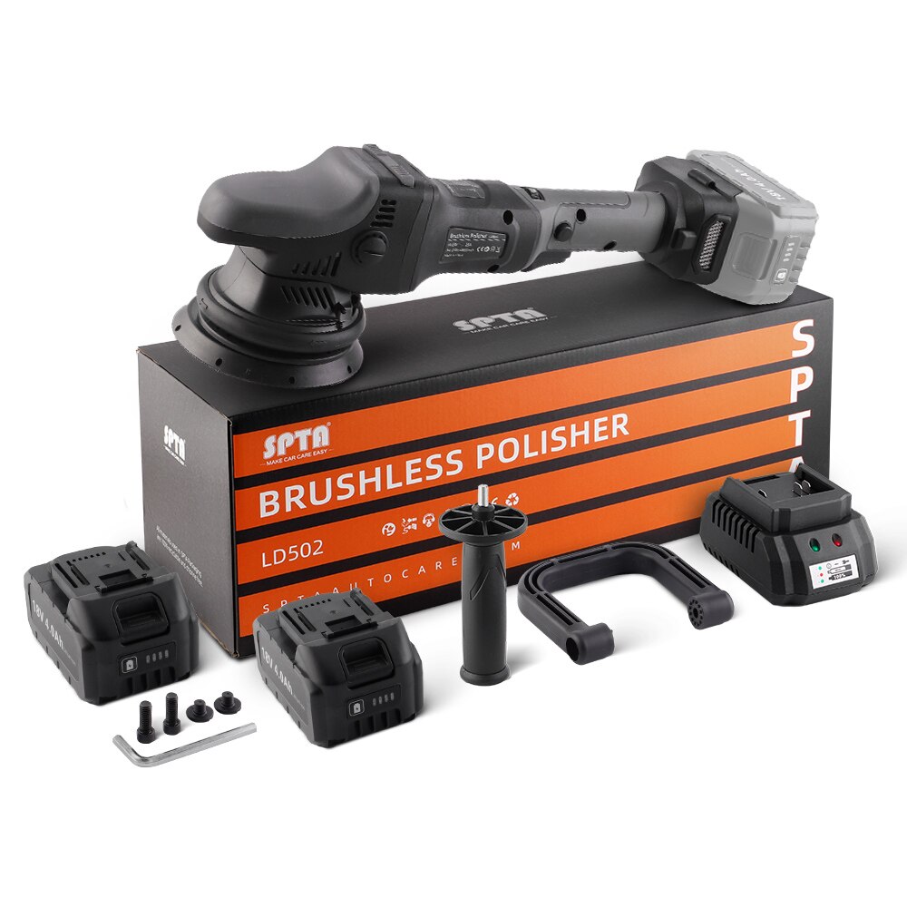 SudsAutoSalon 18V 125mm Cordless Dual Action Car Polisher - 2 Batteries for Extended Buffing & Waxing