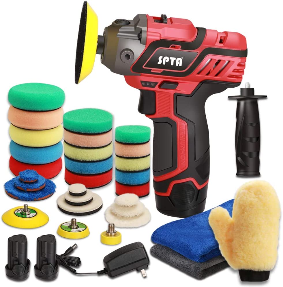 SPTA 3" Cordless Car Polisher Tool Set - Variable Speed Drill & Polishing Pads for Car Detailing