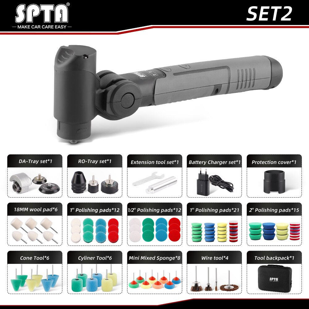 SPTA Cordless Mini Car Polisher - Portable Handheld Rechargeable Power Tool for Auto Detailing