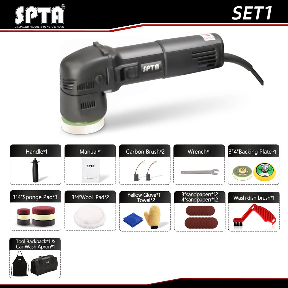 SPTA 3 Inch Dual Action Buffer Polishing Machine - Powerful Variable Speed Electric Polisher for Car Detailing