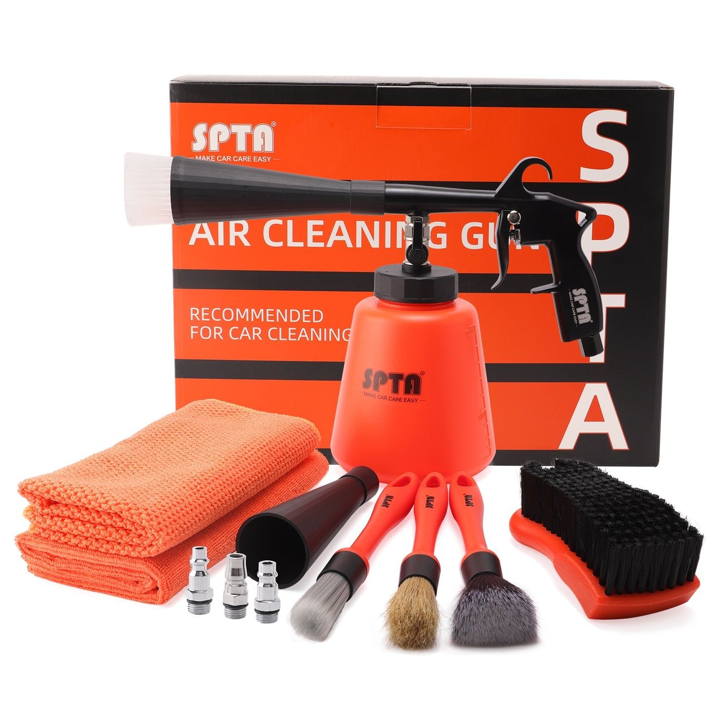 SPTA High-Pressure Car Washer Dry Cleaning Gun Bundle - Tornado Cleaning Tool with Microfiber Towels and Detailing Brushes