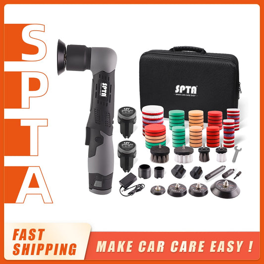 SPTA 12V Cordless Mini Car Polisher - Dual Action, Speed Adjustable, with 2 Batteries