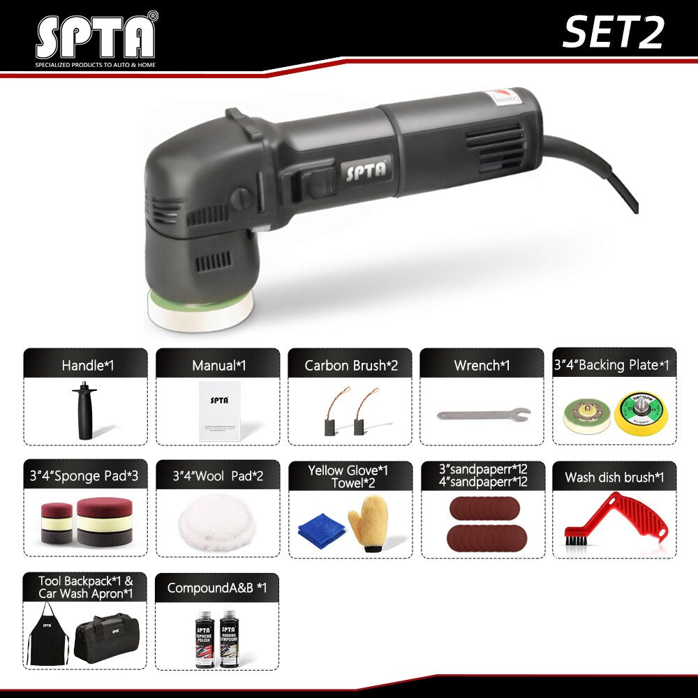 SPTA 3 Inch Dual Action Buffer Polishing Machine - Powerful Variable Speed Electric Polisher for Car Detailing