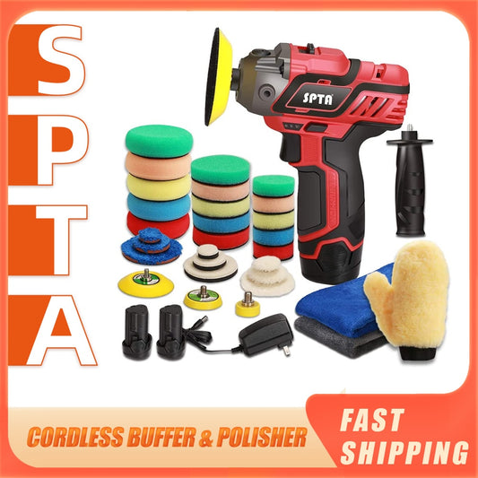 SPTA 3" Cordless Car Polisher Tool Set - Variable Speed Drill & Polishing Pads for Car Detailing