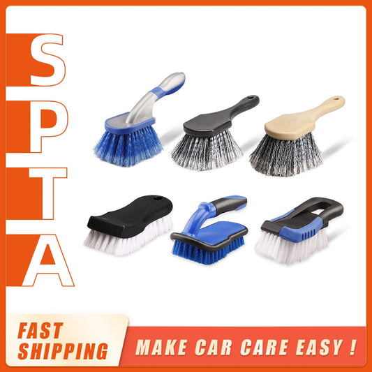 SPTA Car Beauty Hub Brush - Short Handle Tire & Rim Cleaning Tool with Hard Nylon Bristles